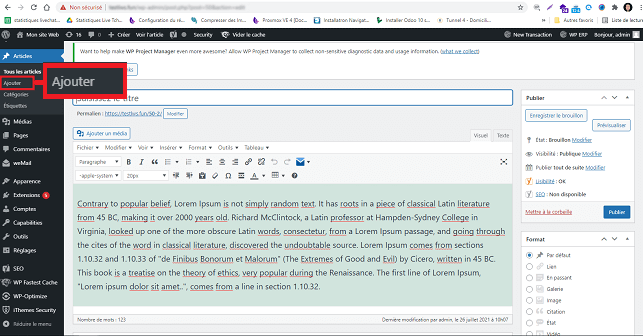 Wordpress ajouter article