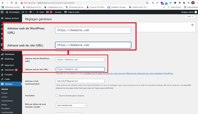 Modifier le nom de domaine WordPress