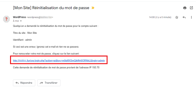 Réinitialiser mot de passe WordPress