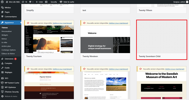 choisir un thème enfant WordPress
